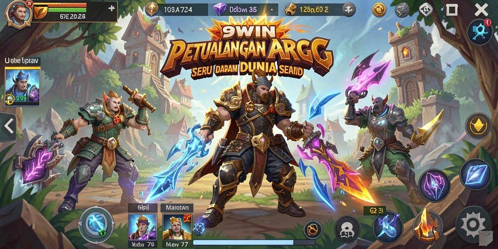 Tangkapan layar gameplay <strong>9WIN</strong> yang menunjukkan pertarungan seru dan karakter menarik.