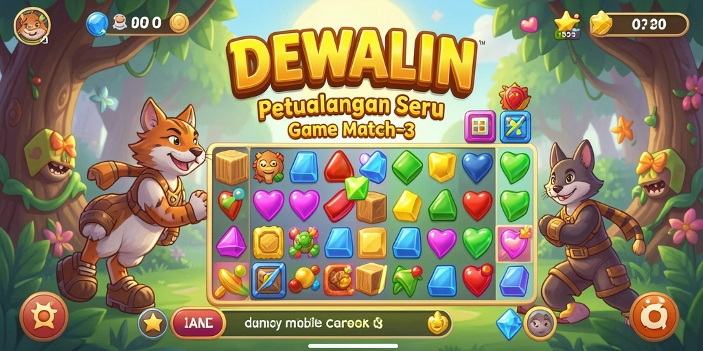 Screenshot DEWALIN menampilkan gameplay Match-3 yang memikat.