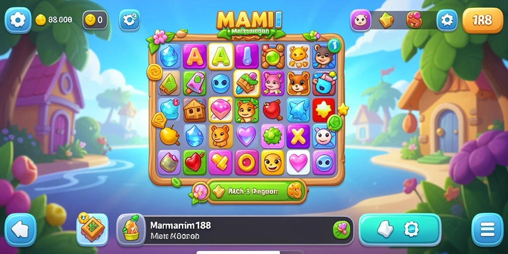 Gameplay seru MAMI188 saat mencocokkan item warna-warni.
