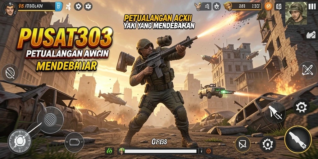 Screenshot PUSAT303 menunjukkan aksi mendebarkan saat pemain berjuang melawan musuh.