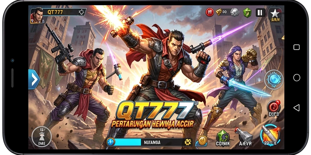 Tampilan seru gameplay QT777 saat pertarungan sengit.
